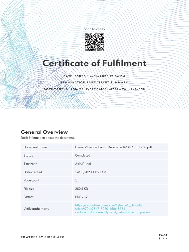 Owners #39 Declaration To Deregister RAKEZ Entity SE PDF (Certificate of