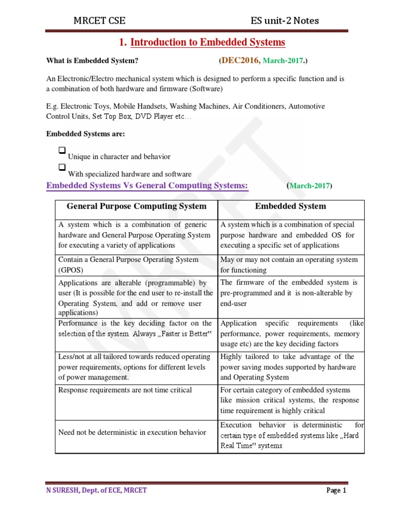 Embedded Systems Overview and Classification | PDF | Microcontroller ...