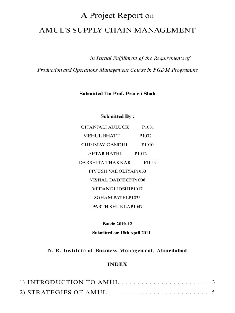 A Project Report On Amuls Supply Chain M | PDF | Supply Chain | Logistics