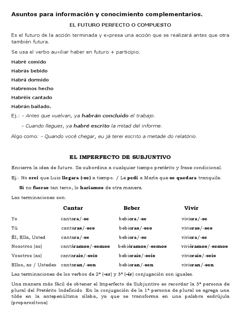 El Imperfecto de Subjuntivo y El Estilo Indirecto | PDF | Verbo ...