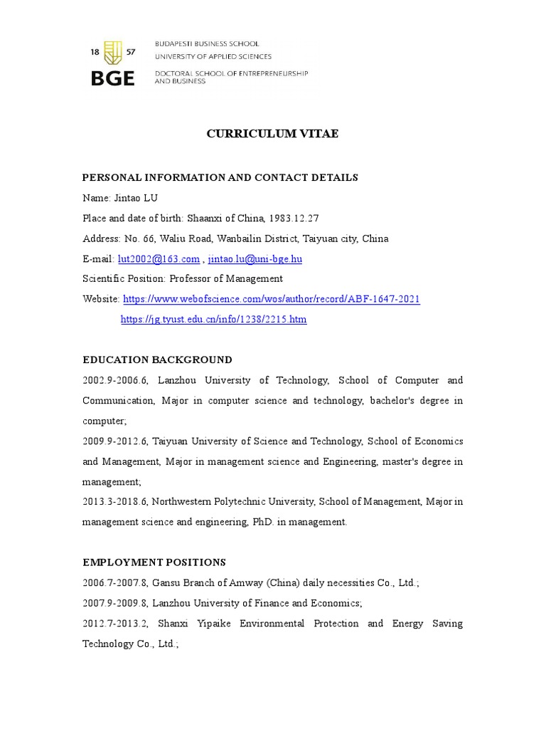 Jintao Lu CV | PDF