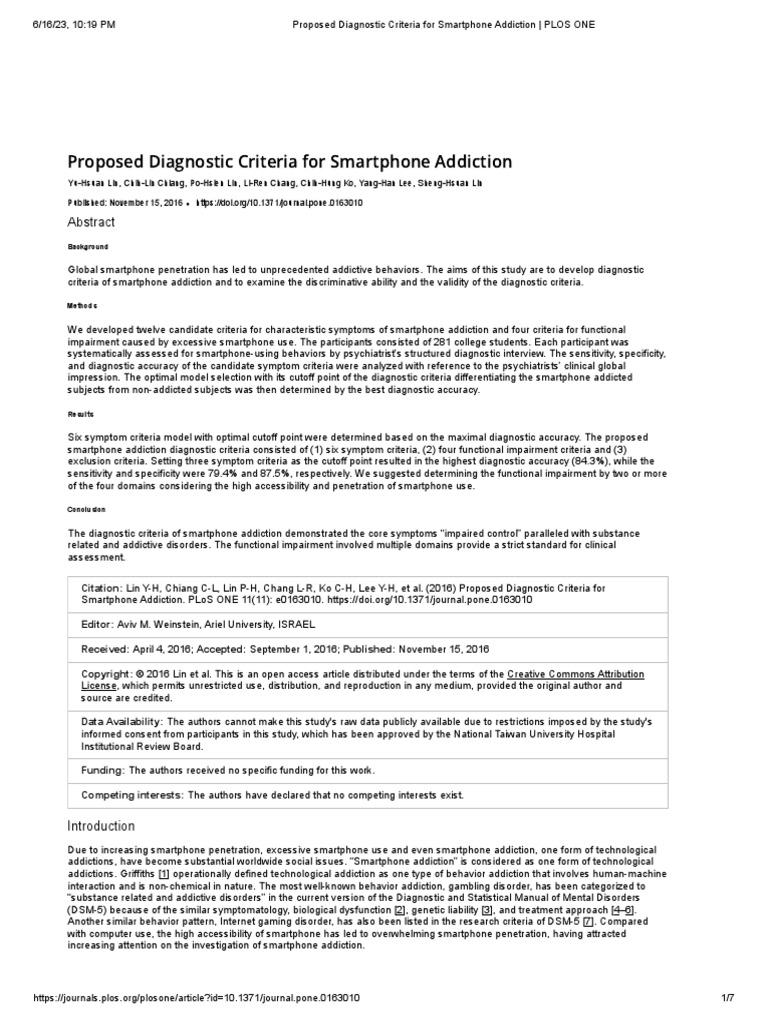 Proposed Diagnostic Criteria For Smartphone Addiction | PDF | Substance ...