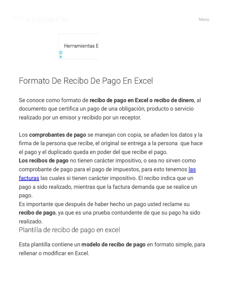Formato de Recibo de Pago en Excel - Siempre Excel | PDF | Factura