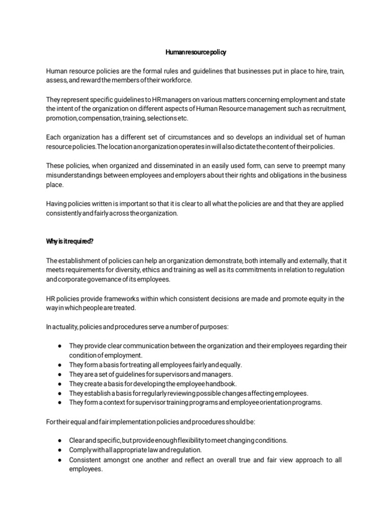 Human Resource Policy 1 | Download Free PDF | Human Resource Management