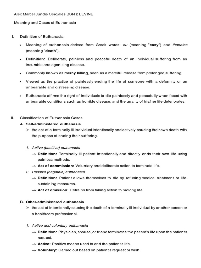 Meaning and Cases of Euthanasia PDF Homicide Applied Ethics