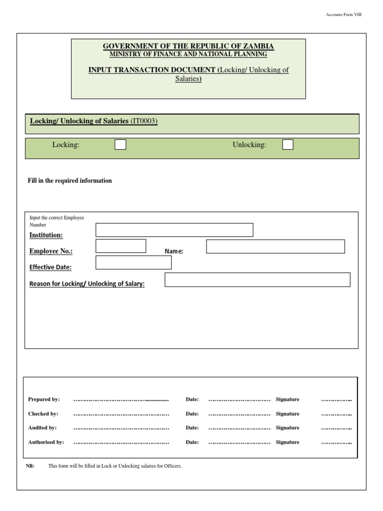 Form VIII: Salary Lock/Unlock Process | PDF | Business | Law