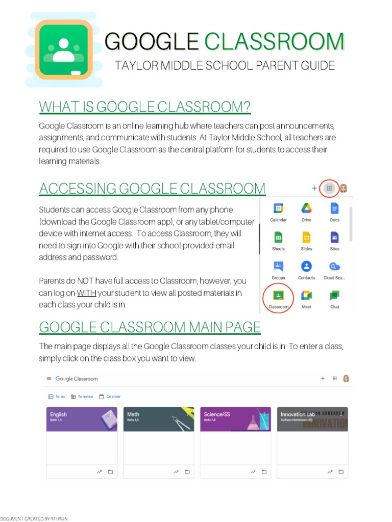 Google Classroom Parent Handout PDF Classroom Homework