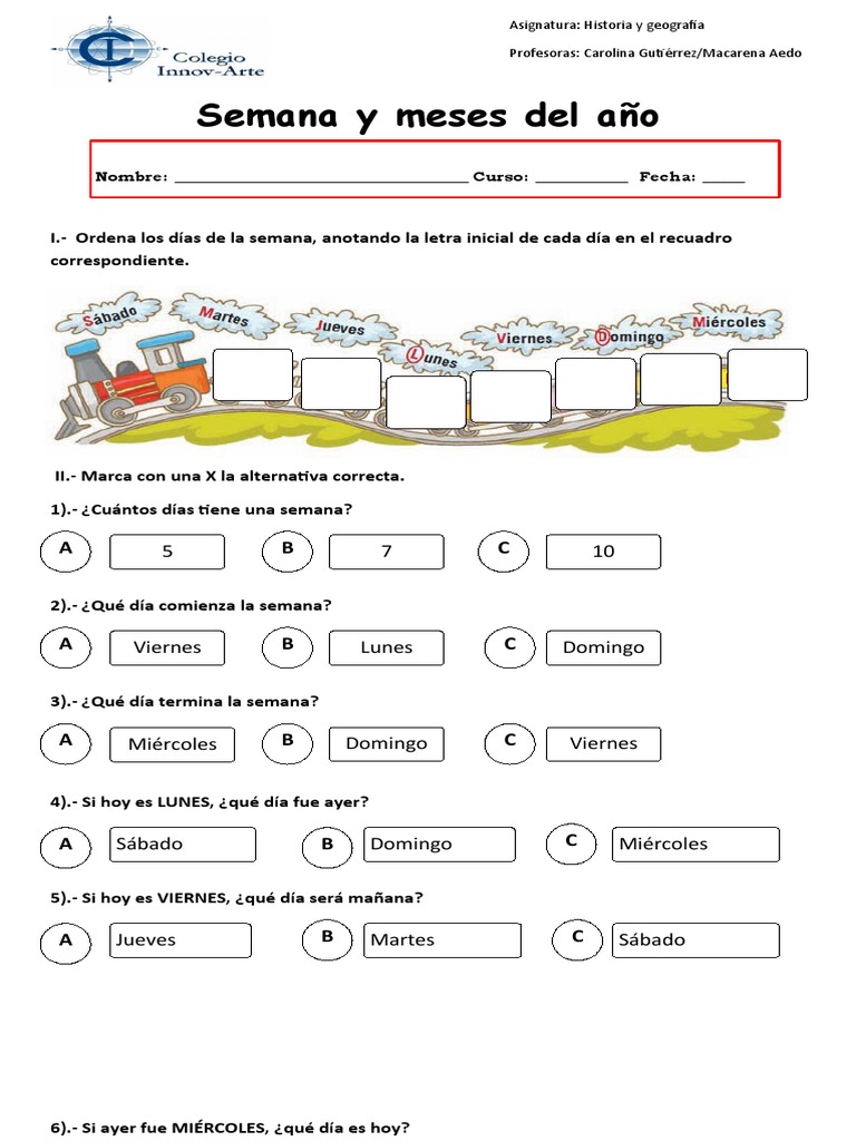 Ejercicios sobre los días de la semana | PDF
