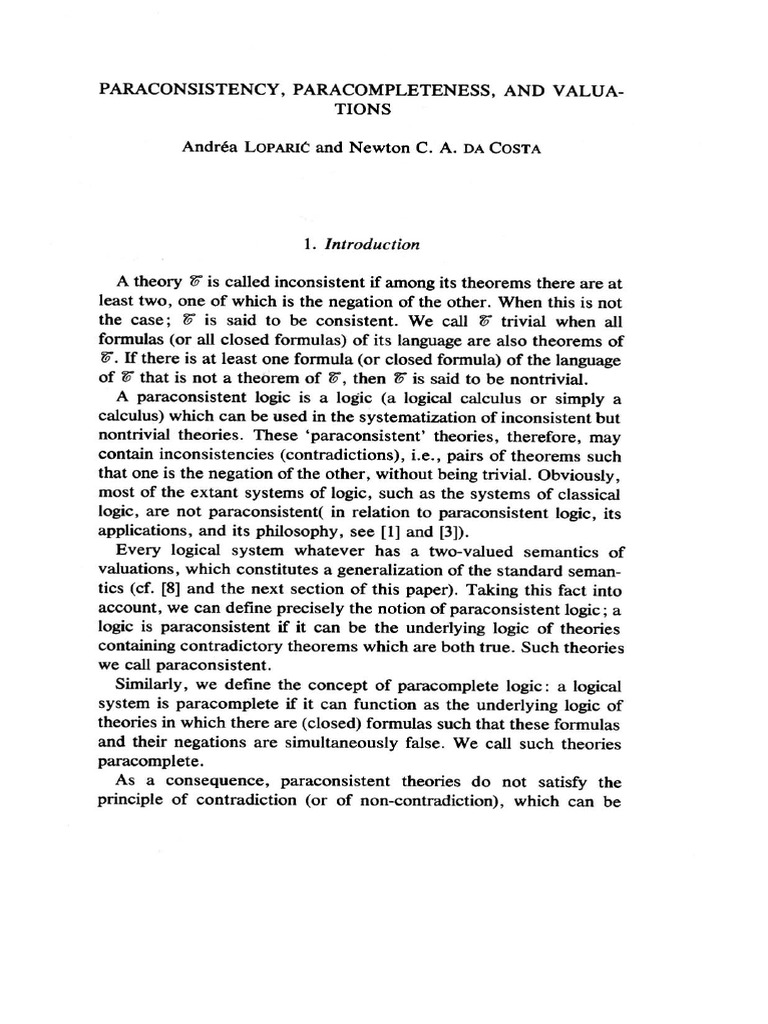 Paraconsistent and Paracomplete Logic | PDF | Metaphilosophy | Mathematics
