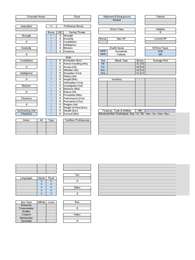 DND HXH Sheet | PDF | Tabletop Games | Gaming