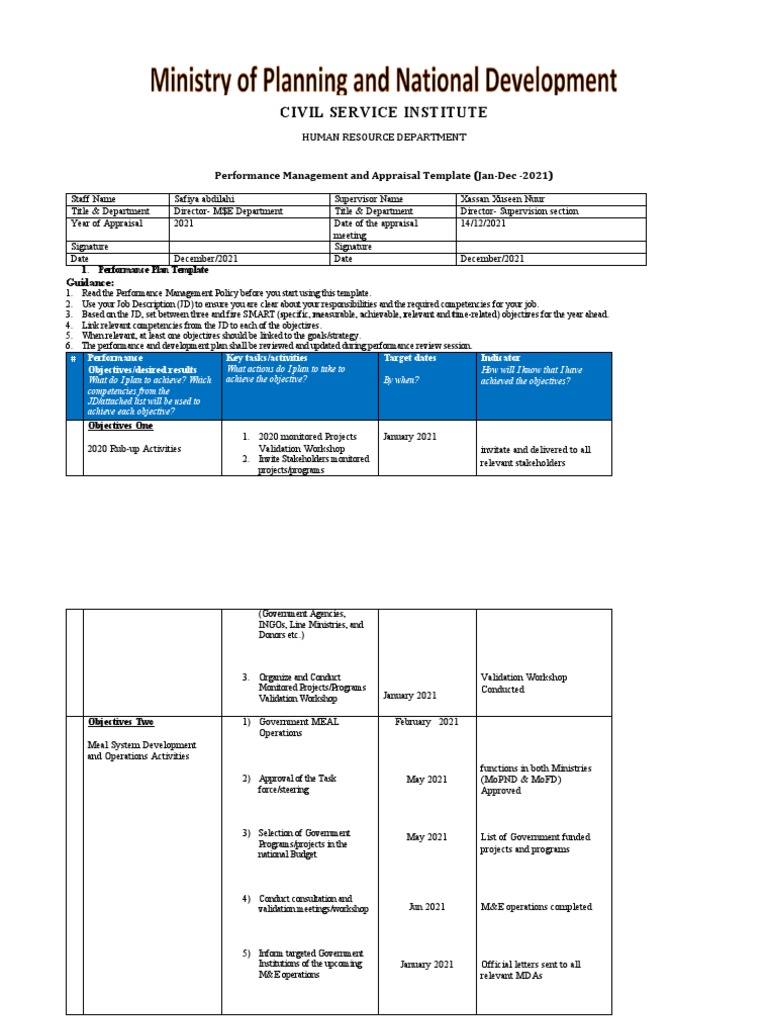 Performance Plan Form Update1 | PDF | Performance Appraisal | Business