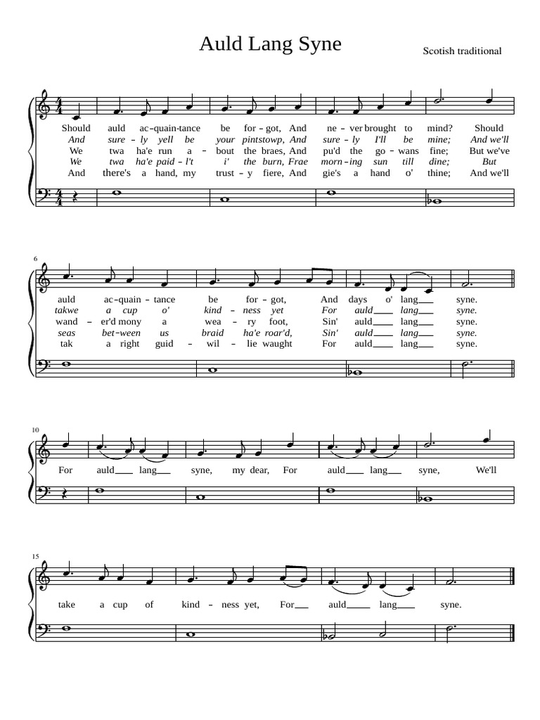 Auld Lang Syne Flowkey Easy Piano PDF Adaptations Of Works