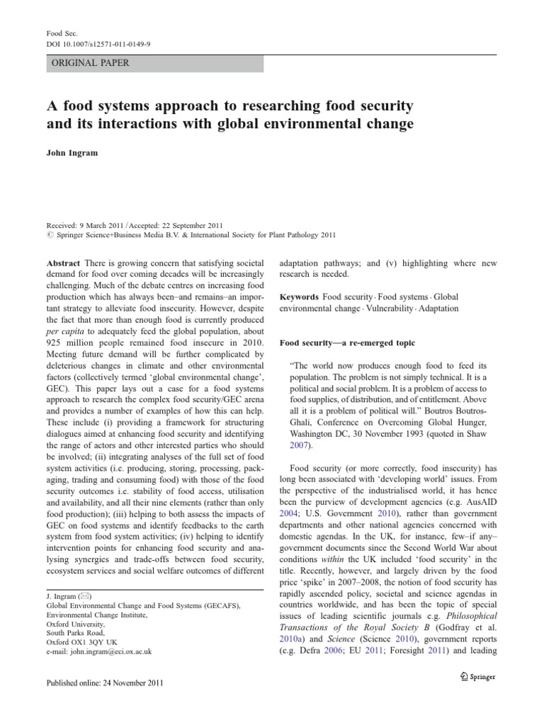 Food Systems and Global Food Security | PDF | Food Security | Cereals