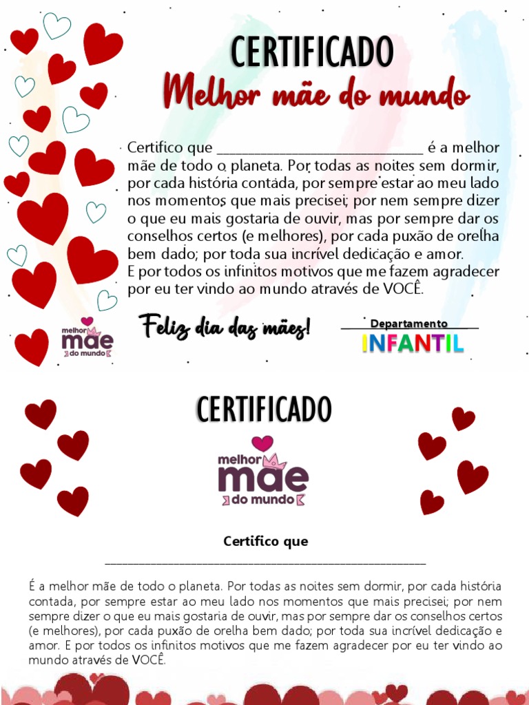 Certificado de Melhor Mãe do Mundo | PDF | Gastronomia, comida e vinho ...