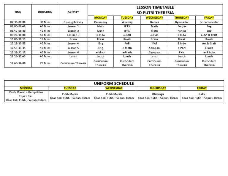 Create Personal Time Table