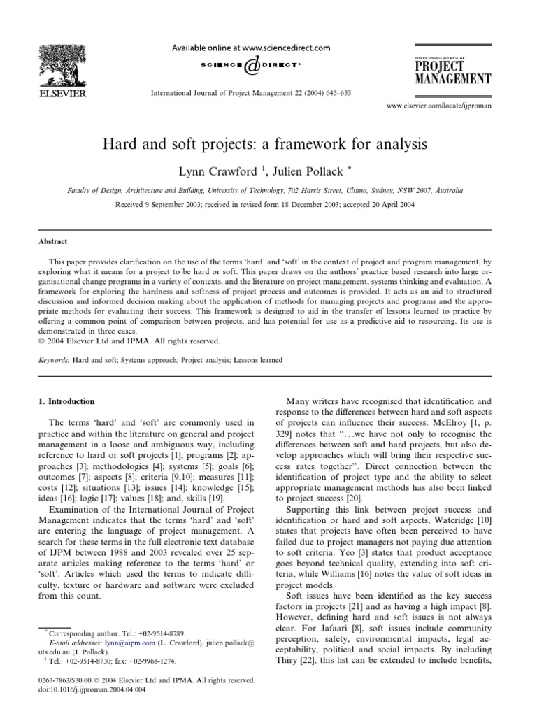 Hard and Soft Project Analysis Framework | PDF | Expert | Project ...