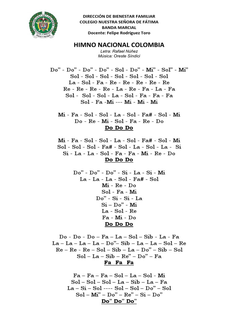 Himno Nacional de Colombia | PDF | Artes del Lenguaje y Comunicación | Arte