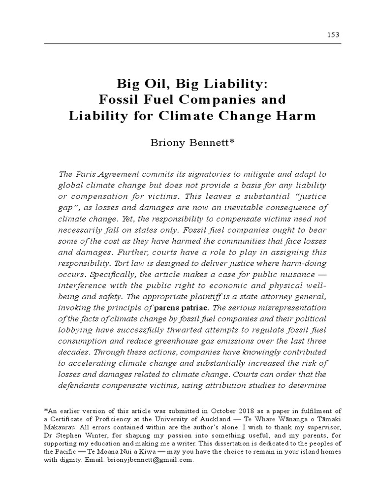 Big Oil, Big Liability PDF Climate Change Tort