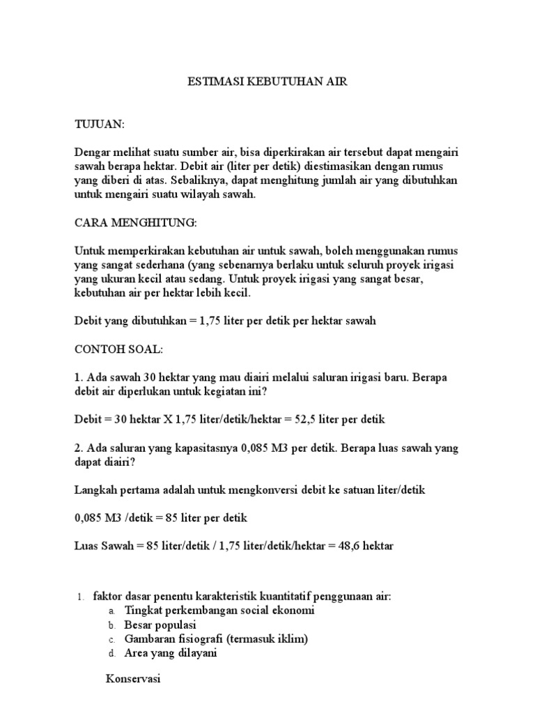 Estimasi Kebutuhan Air