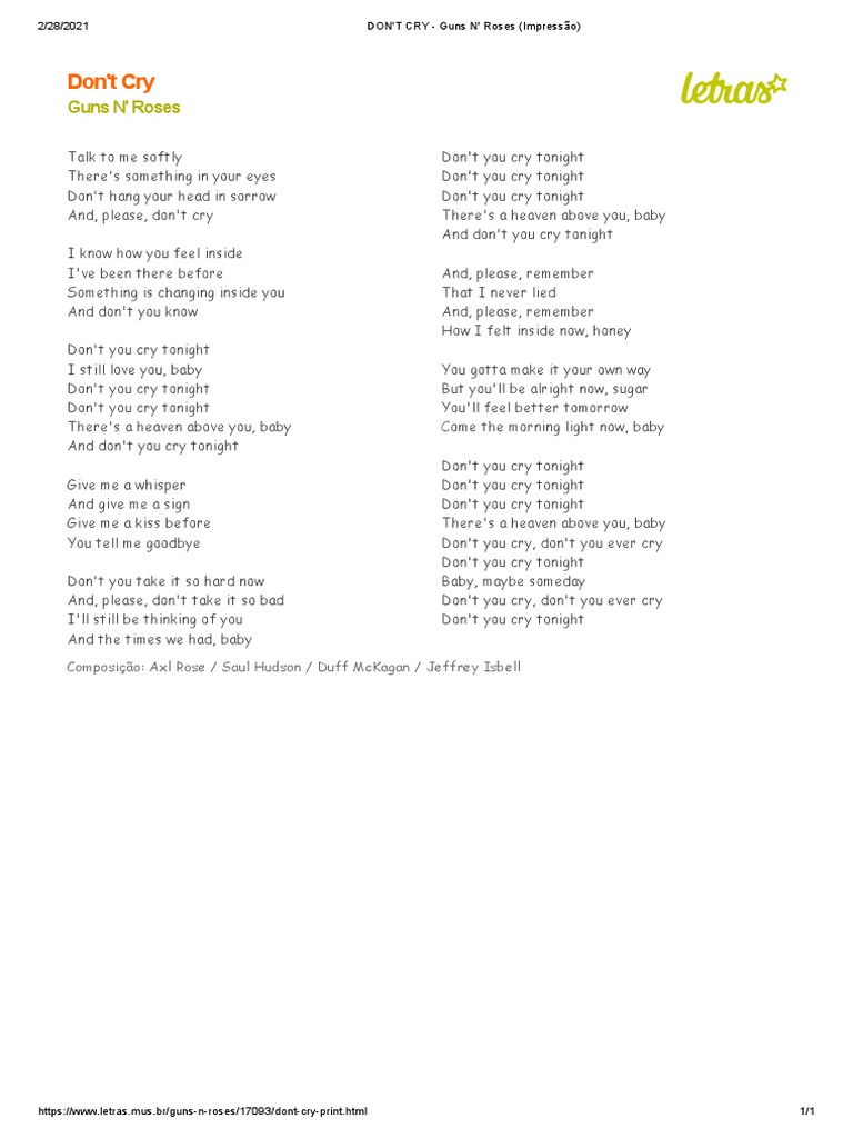DON T CRY Guns N Roses PDF Rock Music