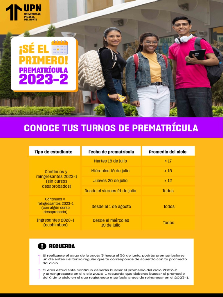 Upn Turnos de Prematricula 2023 2 Ug Wa 14-07-2023 | PDF