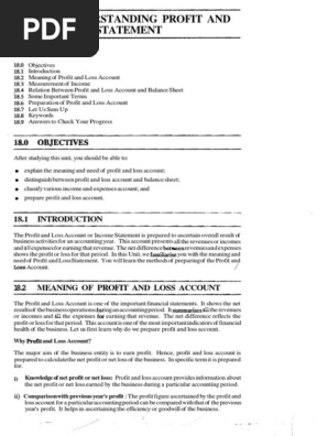 Unit-18 Understanding Profit & Loss Statement