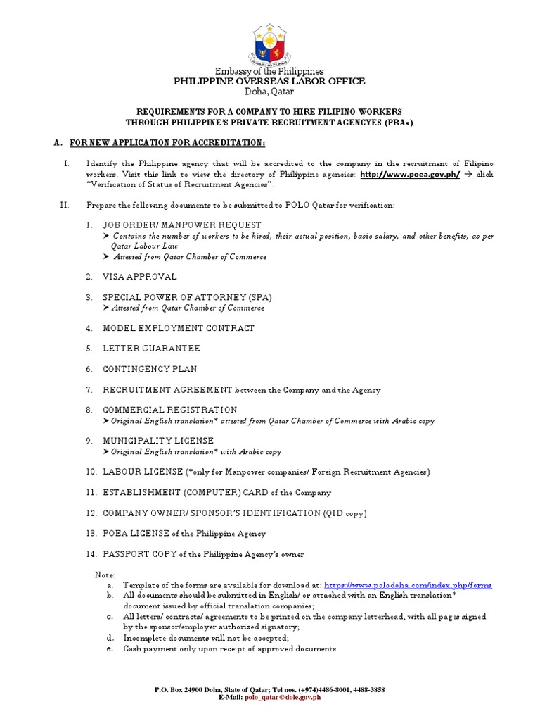 Hiring Filipino Workers in Qatar: Requirements | PDF | Qatar | Identity ...