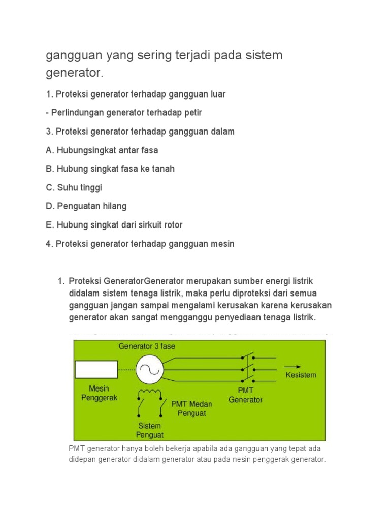 Proteksi Generator dari Gangguan Listrik | PDF | Sains & Matematika ...
