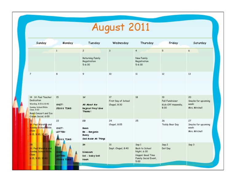 August 2011 Events Schedule | PDF