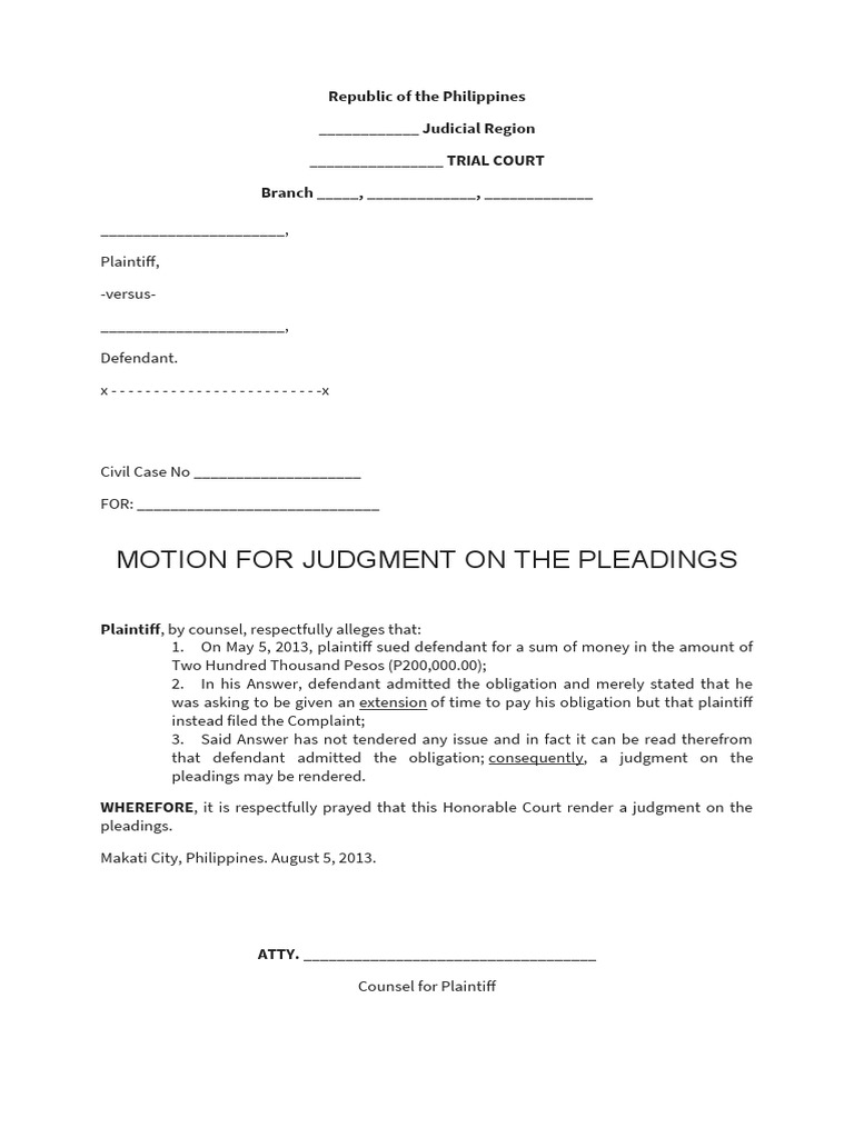 Motion For Judgment On The Pleadings PDF