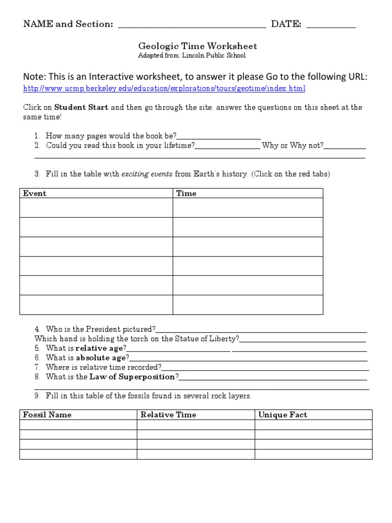 Geologic Time Worksheet PDF Geologic Time Scale Earth Sciences