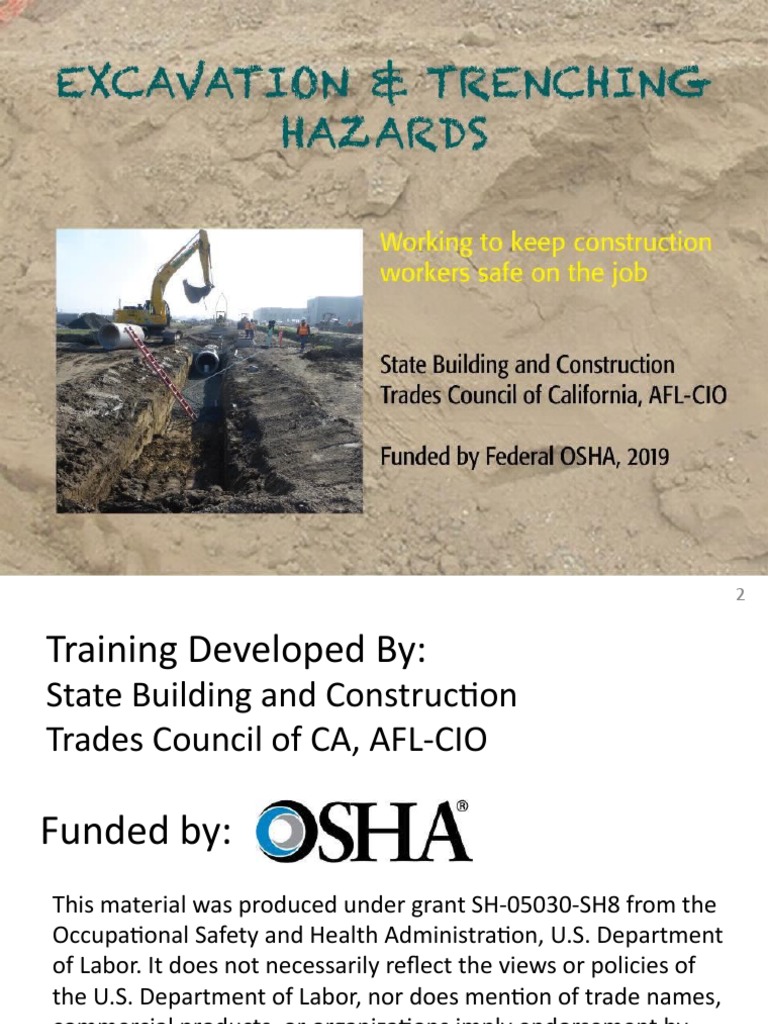 Excavation Hazards PDF Occupational Safety And Health Administration Trench