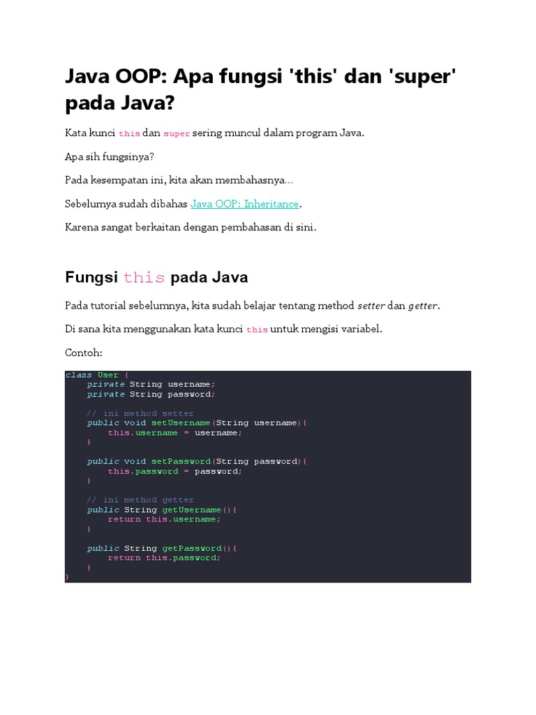 Fungsi 'this' dan 'super' dalam Java | PDF