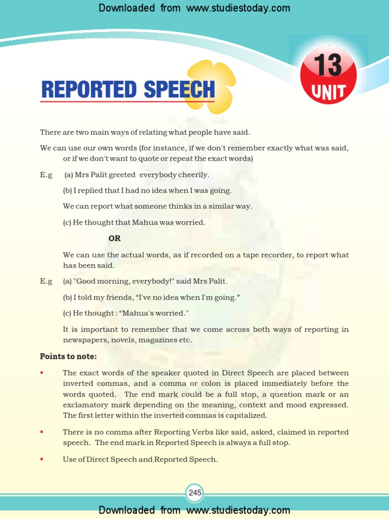 Reported Speech for Class 10 Students | PDF | Christopher Columbus ...