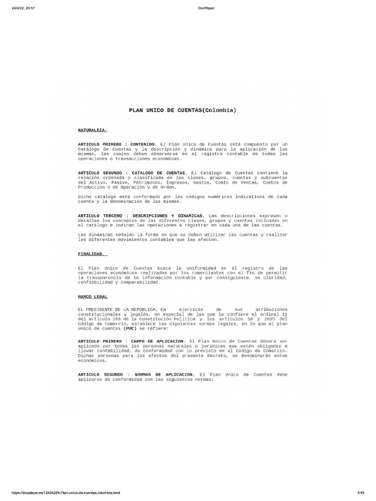 Plan unico de cuentas colombia pdf descargar libre pdf