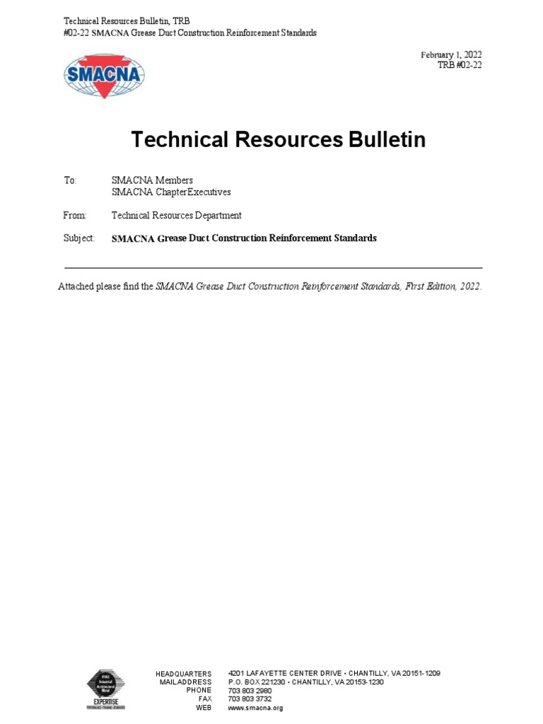 TRB 02 22 SMACNA Grease Duct Construction Reinforcement Standards PDF