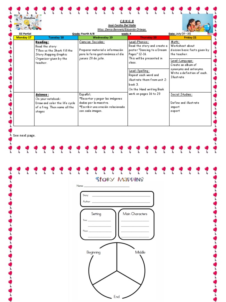 Fourth grade agenda w4 pdf