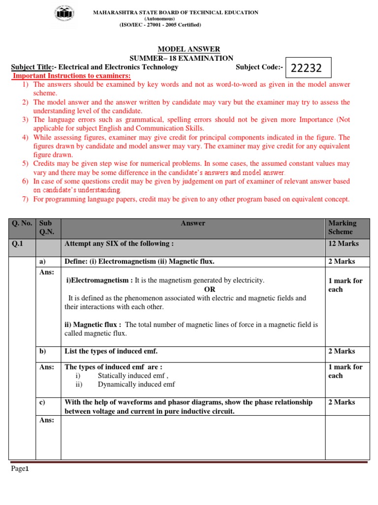 Electrical Technology Model Answers 2018 | PDF | Electromagnetic ...