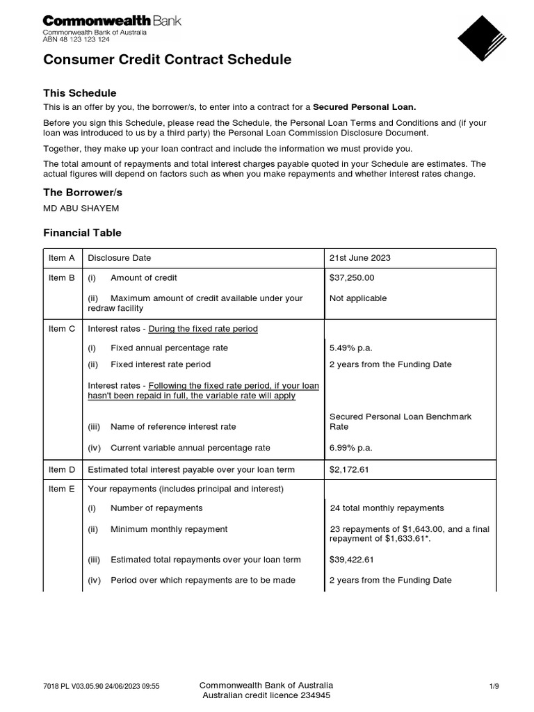 Cost Schedule Form