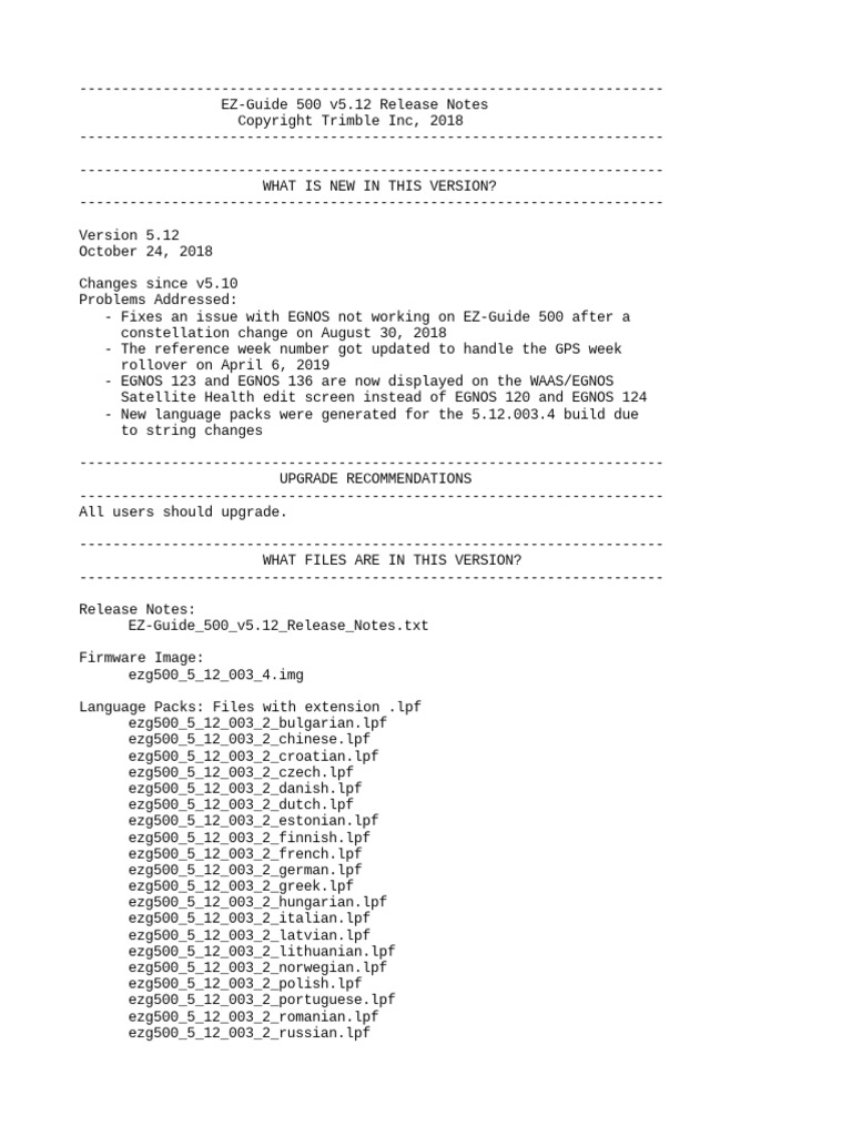 EZ-Guide 500 v5.12 Release Notes | PDF | Computers