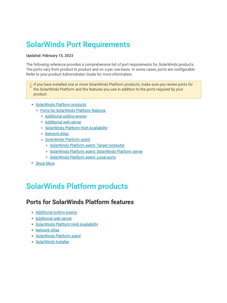 SolarWinds Port Requirements | PDF