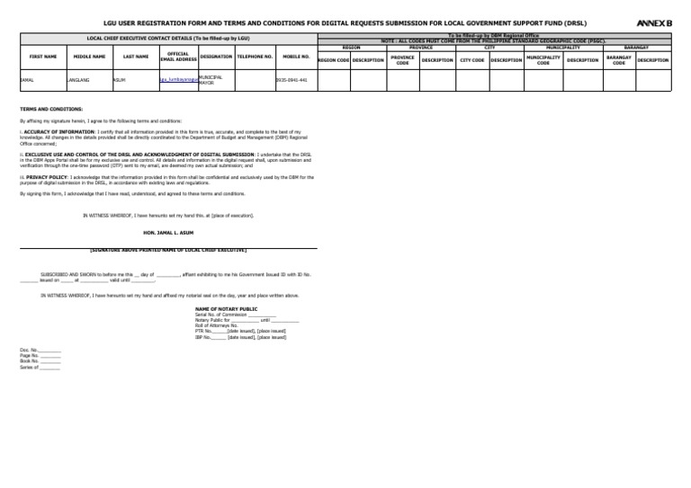 ANNEX B LGU User Registration Form | PDF | Communication | Applications ...