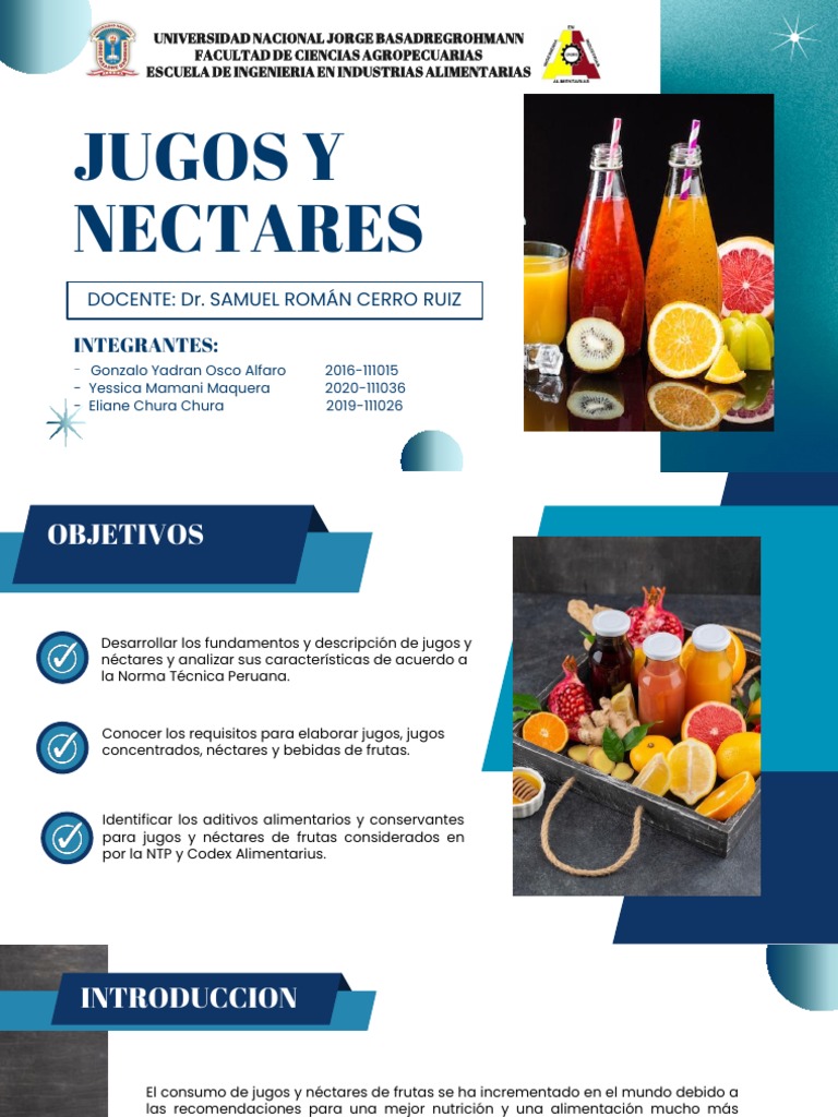 Trabajo Encargado. Jugos y Nectares de Frutas | PDF | Alimentos | Nutrición