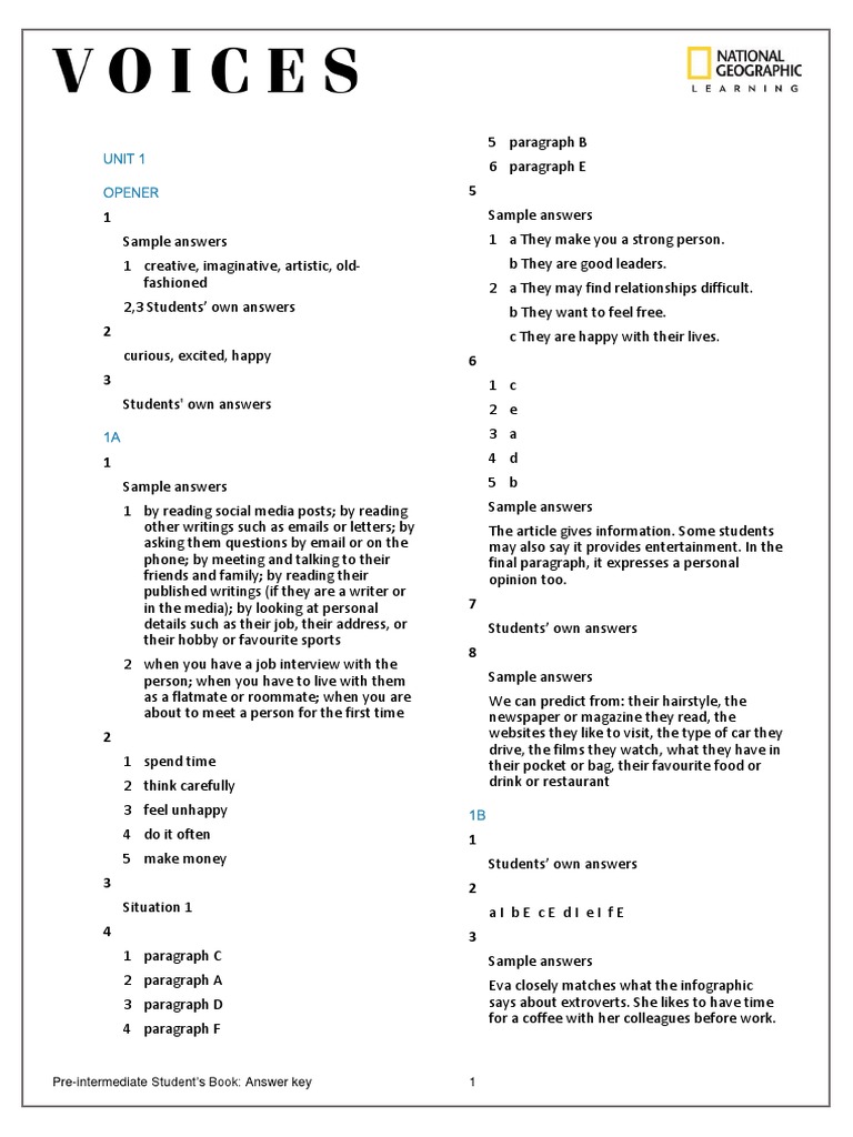 Voices Pre Intermediate Students Book Answer Key Pdf Memory Curry