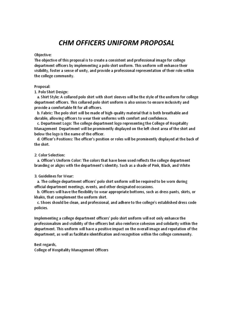 CHM Officers Uniform Proposal | PDF | Career & Growth