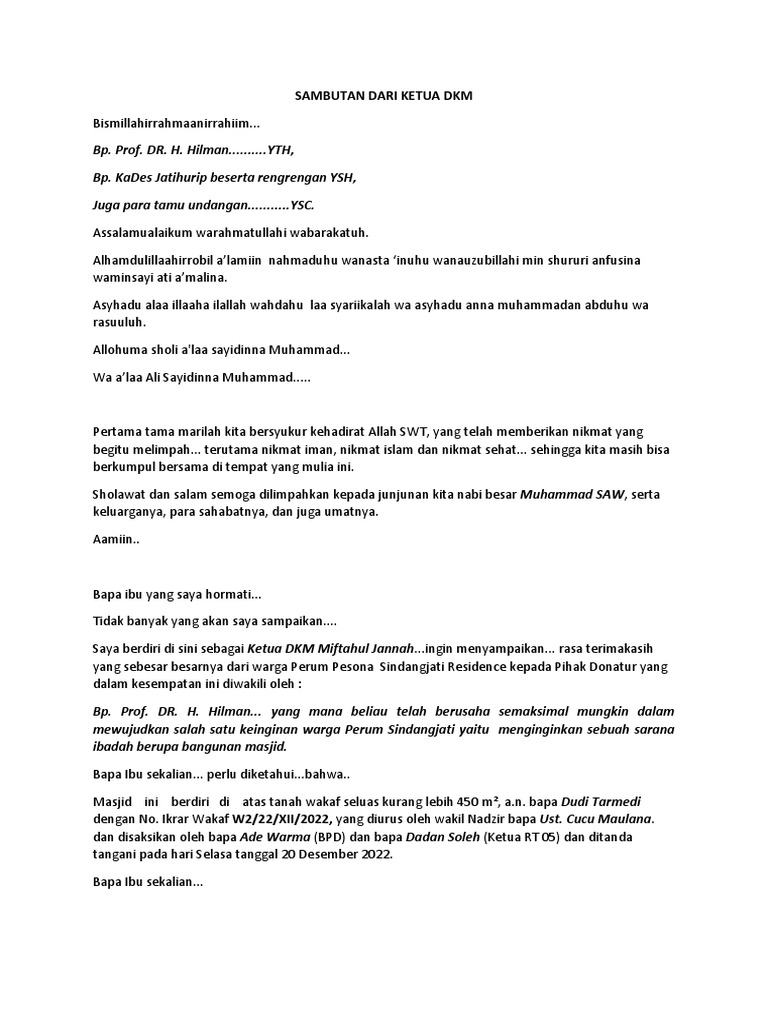 Sambutan Ketua DKM Acara Maulid | PDF | Agama & Spiritualitas
