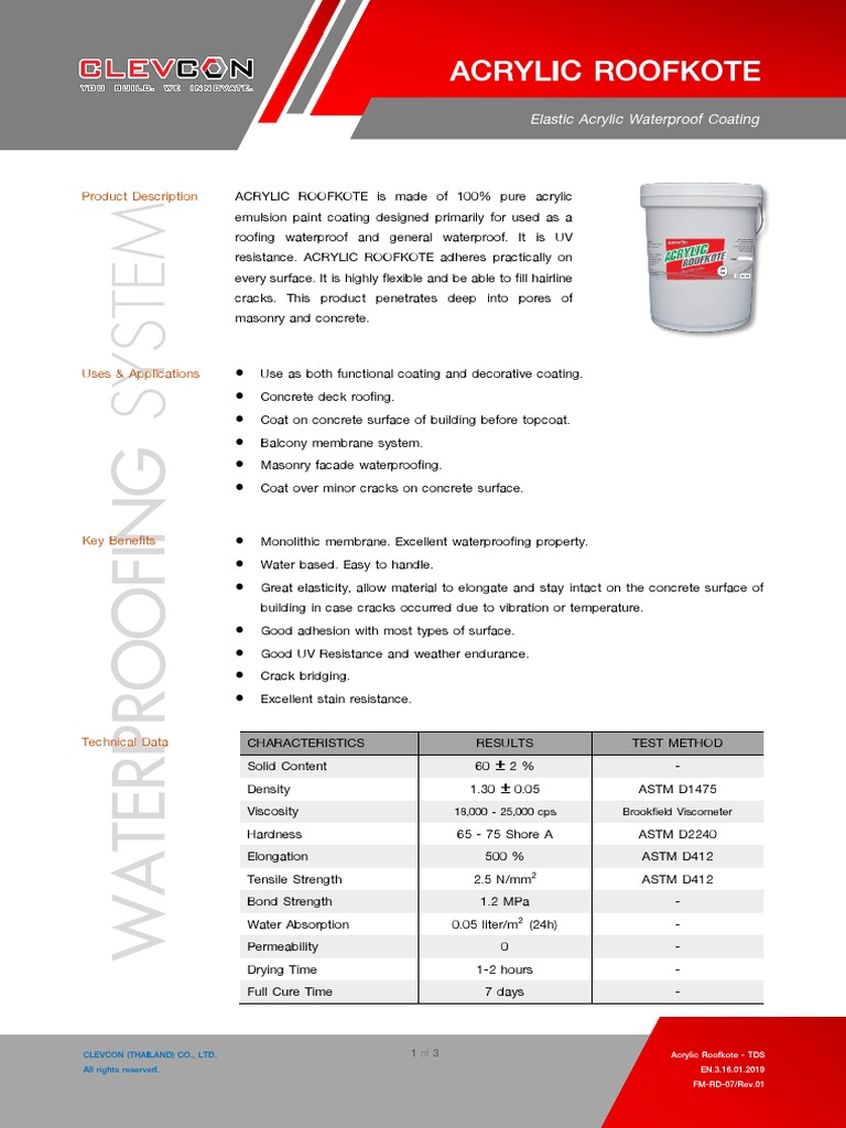 Acrylic WaterProofing Liquide TDS PDF Concrete Acrylic Paint