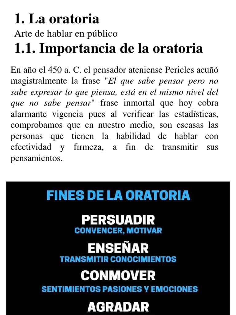 Importancia y Tipos de Oratoria | PDF | Hablar en público | Cognición