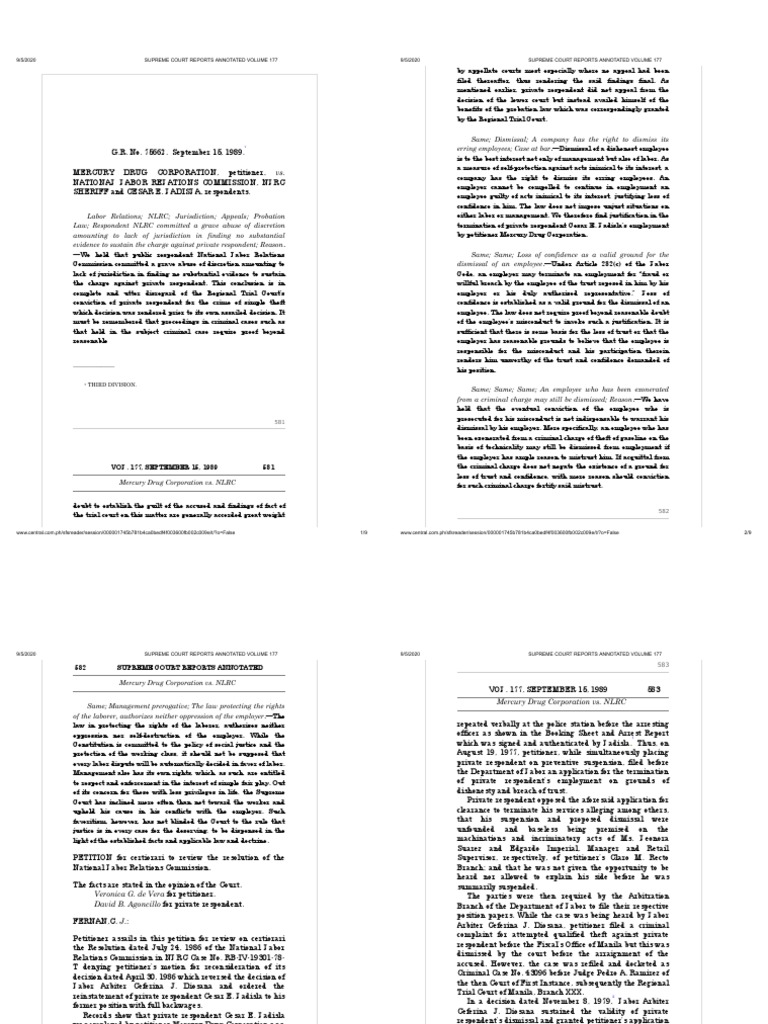 Mercury Drug v. NLRC PDF Employment Supreme Court Of The United