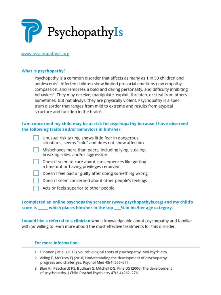Psychopathy Worksheet | PDF | Wellness